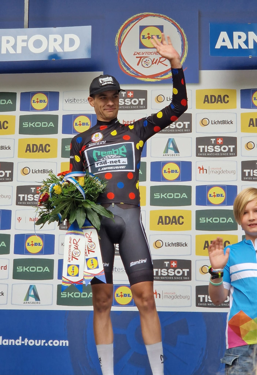 Miguel Heidemann im Bergtrikot der Deutschland-Tour. (Foto: Mareike Engelbrecht)
