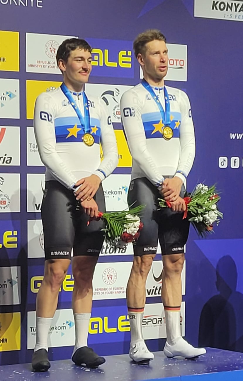 Moritz Augenstein und Roger Kluge (re.) holten den EM-Titel im Zweiermannschaftsfahren. (Foto: German Cycling)